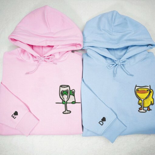 Embroidered Frog and Duck Drinking Matching Hoodies for Couples, Personalized Couple Sweatshirt, Couple Embroidered Sweatshirt, Valentine's Day Gifts Idea For Him Her-Nicesnkpro - Image 2
