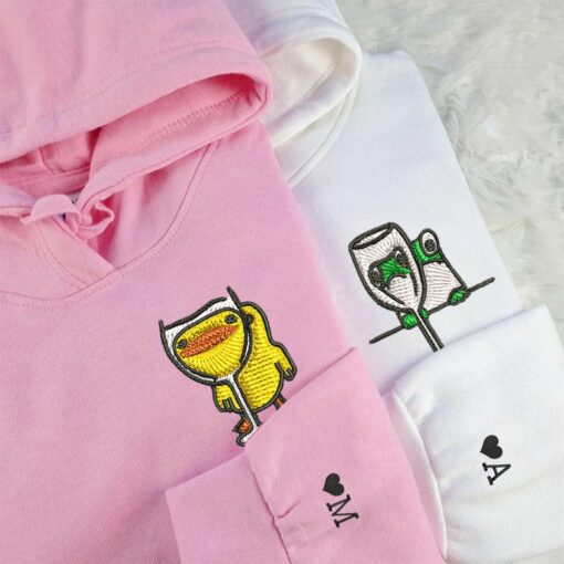 Embroidered Frog and Duck Drinking Matching Hoodies for Couples, Personalized Couple Sweatshirt, Couple Embroidered Sweatshirt, Valentine's Day Gifts Idea For Him Her-Nicesnkpro - Image 3