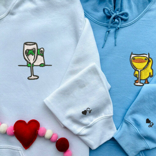 Embroidered Frog and Duck Drinking Matching Hoodies for Couples, Personalized Couple Sweatshirt, Couple Embroidered Sweatshirt, Valentine's Day Gifts Idea For Him Her-Nicesnkpro - Image 5