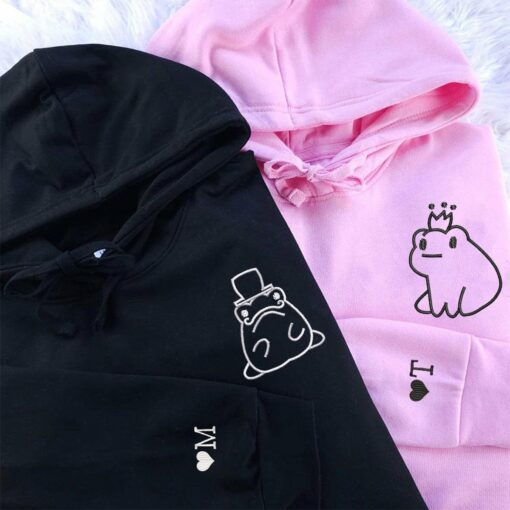 Embroidered Frog King and Queen Matching Hoodies for Couples, Personalized Couple Sweatshirt, Couple Embroidered Sweatshirt, Valentine's Day Gifts Idea For Him Her-Nicesnkpro - Image 6