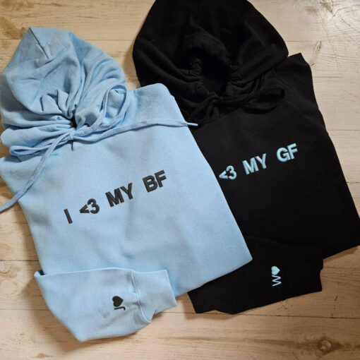 Embroidered I Love My Gf Bf Matching Hoodies for Couples, Personalized Couple Sweatshirt, Couple Embroidered Sweatshirt, Valentine's Day Gifts Idea For Him Her Nicesnkpro - Image 2