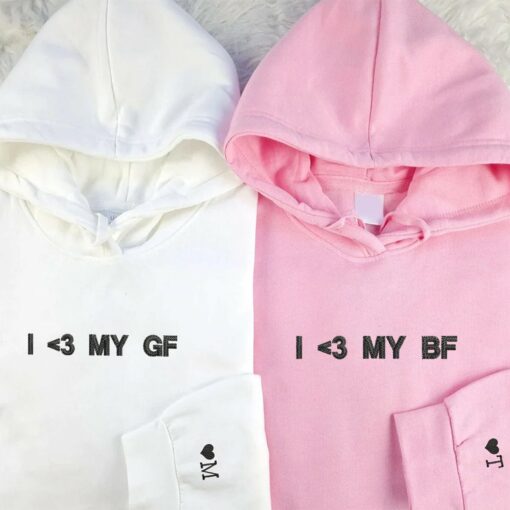 Custom Embroidered I Love My Gf Bf Matching Hoodies for Couples, Personalized Couple Sweatshirt, Couple Embroidered Sweatshirt, Valentine's Day Gifts Idea For Him Her Nicesnkpro