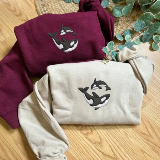 Embroidered Killer Whale Matching Hoodies for Couples, Personalized Couple Sweatshirt, Couple Embroidered Sweatshirt, Valentine's Day Gifts Idea For Him Her Nicesnkpro - Image 4