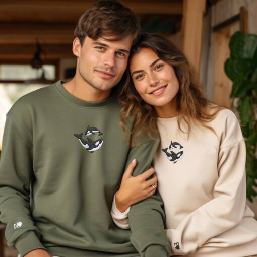 Embroidered Killer Whale Matching Hoodies for Couples, Personalized Couple Sweatshirt, Couple Embroidered Sweatshirt, Valentine's Day Gifts Idea For Him Her Nicesnkpro - Image 6