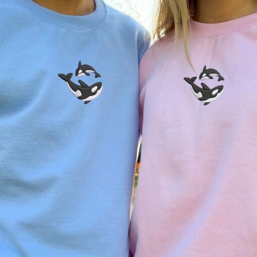 Embroidered Killer Whale Matching Hoodies for Couples, Personalized Couple Sweatshirt, Couple Embroidered Sweatshirt, Valentine's Day Gifts Idea For Him Her Nicesnkpro - Image 5