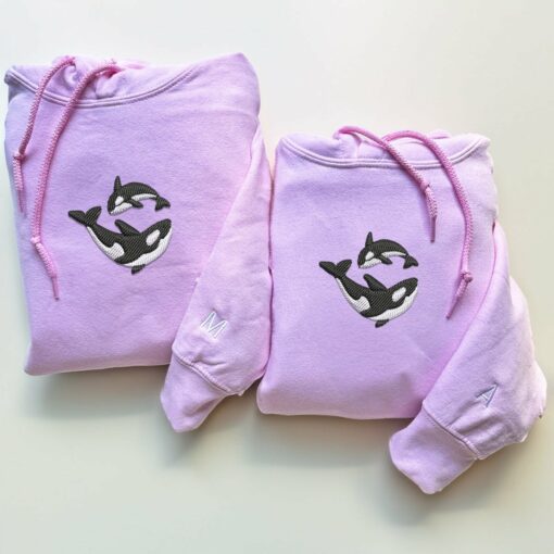 Embroidered Killer Whale Matching Hoodies for Couples, Personalized Couple Sweatshirt, Couple Embroidered Sweatshirt, Valentine's Day Gifts Idea For Him Her Nicesnkpro - Image 3