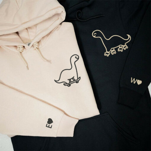Embroidered Skater Dino Matching Hoodies for Couples — Personalized Sweatshirt, Valentine’s Day Gift for Him & Her Nicesnkpro - Image 3