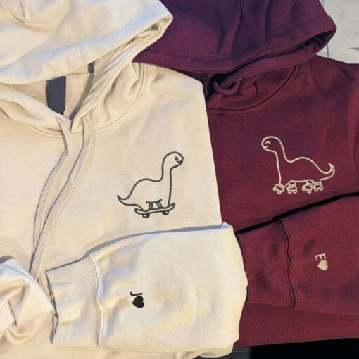 Embroidered Skater Dino Matching Hoodies for Couples — Personalized Sweatshirt, Valentine’s Day Gift for Him & Her Nicesnkpro - Image 2