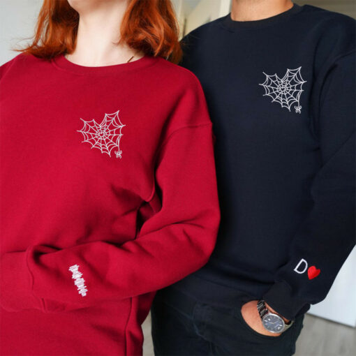 Embroidered Spider Web Heart Matching Hoodies for Couples, Personalized Couple Sweatshirt, Couple Embroidered Sweatshirt, Valentine's Day Gifts Idea For Him Her Nicesnkpro - Image 5