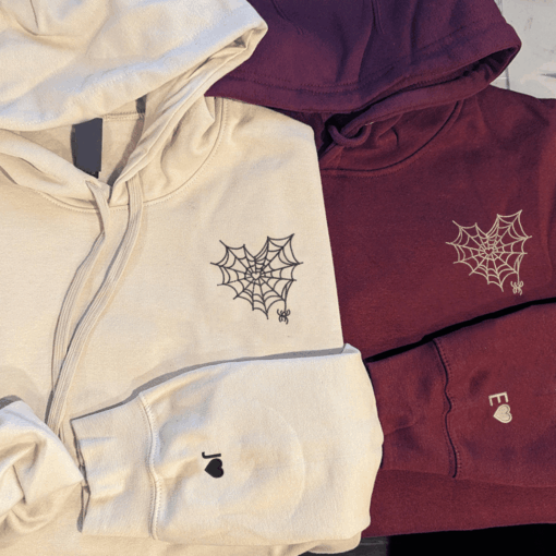 Embroidered Spider Web Heart Matching Hoodies for Couples, Personalized Couple Sweatshirt, Couple Embroidered Sweatshirt, Valentine's Day Gifts Idea For Him Her Nicesnkpro - Image 4