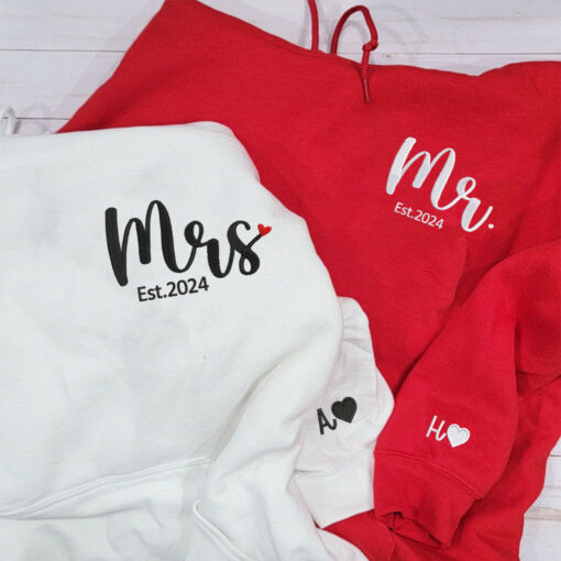 Mr & Mrs Matching Embroidered Hoodies for Couples, Personalized Couple Sweatshirt, Couple Embroidered Sweatshirt, Valentine's Day Gifts Idea For Him Her-Nicesnkpro - Image 2