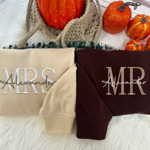 Embroidered Mr & Mrs Hoodies or Sweatshirts, Personalized Couple Sweatshirt, Couple Embroidered Sweatshirt, Valentine's Day Gifts Idea For Him Her-Nicesnkpro - Image 4