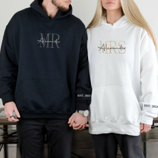 Embroidered Mr & Mrs Hoodies or Sweatshirts, Personalized Couple Sweatshirt, Couple Embroidered Sweatshirt, Valentine's Day Gifts Idea For Him Her-Nicesnkpro - Image 5