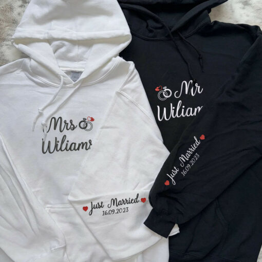 Embroidered Mr & Mrs Hoodies or Sweatshirts with  on Sleeve, Personalized Couple Sweatshirt, Couple Embroidered Sweatshirt, Valentine's Day Gifts Idea For Him Her-Nicesnkpro - Image 3