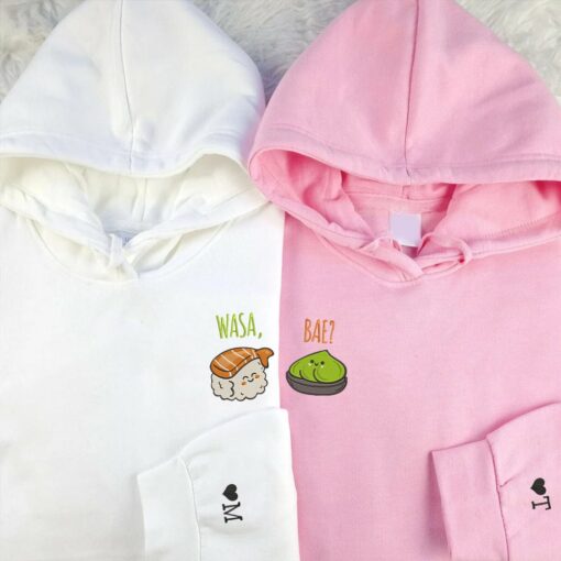 Funny Wasa-Bae Matching Custom Embroidered Matching Hoodies For Couples, Personalized Couple Sweatshirt, Couple Embroidered Sweatshirt, Valentine's Day Gifts Idea For Him Her Nicesnkpro - Image 3