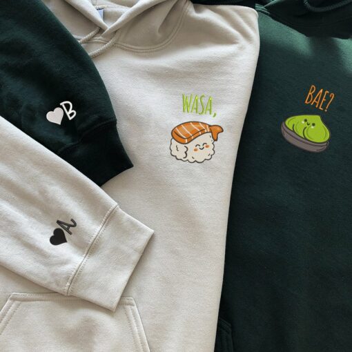 Funny Wasa-Bae Matching Custom Embroidered Matching Hoodies For Couples, Personalized Couple Sweatshirt, Couple Embroidered Sweatshirt, Valentine's Day Gifts Idea For Him Her Nicesnkpro - Image 2