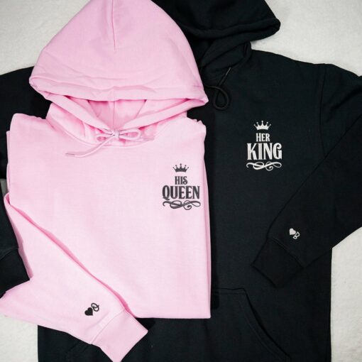 Her King x His Queen Custom Embroidered Matching Hoodies For Couples, Personalized Couple Sweatshirt, Couple Embroidered Sweatshirt, Valentine's Day Gifts Idea For Him Her-Nicesnkpro - Image 3