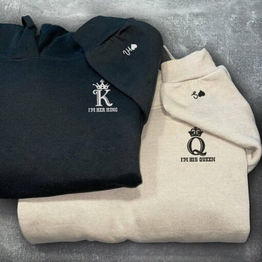 His King x Her King Custom Embroidered Matching Hoodies For Couples, Personalized Couple Sweatshirt, Couple Embroidered Sweatshirt, Valentine's Day Gifts Idea For Him Her-Nicesnkpro - Image 2