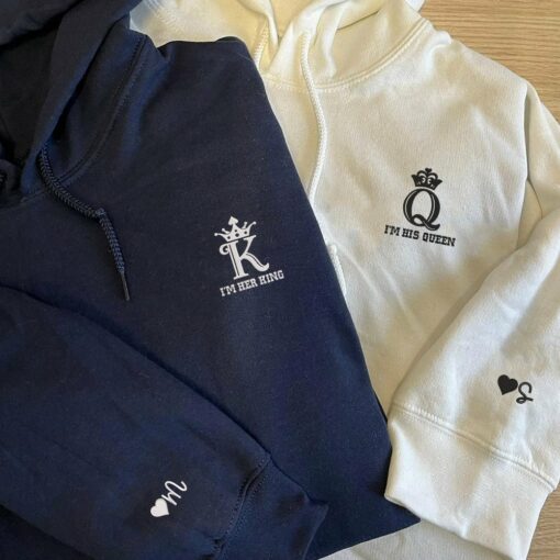 His King x Her King Custom Embroidered Matching Hoodies For Couples, Personalized Couple Sweatshirt, Couple Embroidered Sweatshirt, Valentine's Day Gifts Idea For Him Her-Nicesnkpro - Image 3