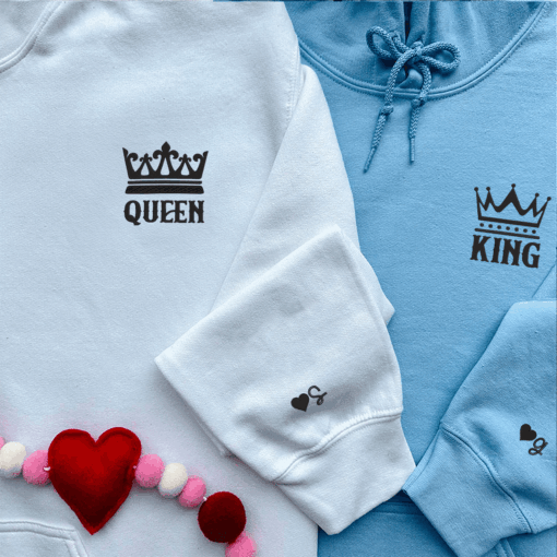 King And Queen Hoodie, Matching Relationship Embroidered Hoodies, Personalized Couple Sweatshirt, Couple Embroidered Sweatshirt, Valentine's Day Gifts Idea For Him Her-Nicesnkpro - Image 6