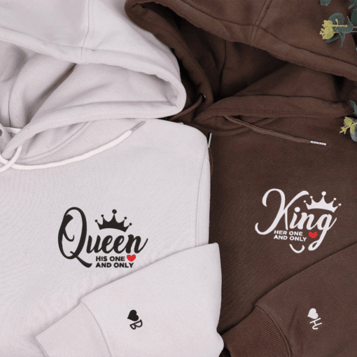 King And Queen Hoodie, Matching Relationship Embroidered Hoodies, Personalized Couple Sweatshirt, Couple Embroidered Sweatshirt, Valentine's Day Gifts Idea For Him Her-Nicesnkpro - Image 4
