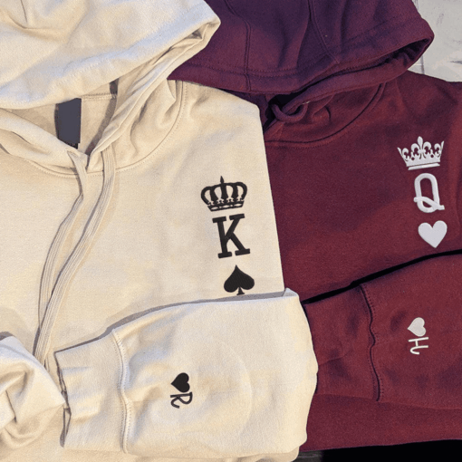 King And Queen Hoodie, Matching Relationship Embroidered Hoodies, Personalized Couple Sweatshirt, Couple Embroidered Sweatshirt, Valentine's Day Gifts Idea For Him Her-Nicesnkpro - Image 2