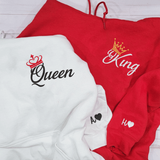 King And Queen Hoodie, Matching Relationship Embroidered Hoodies, Personalized Couple Sweatshirt, Couple Embroidered Sweatshirt, Valentine's Day Gifts Idea For Him Her-Nicesnkpro - Image 3