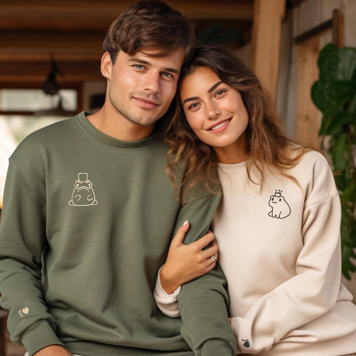 Embroidered Frog King and Queen Matching Hoodies for Couples, Personalized Couple Sweatshirt, Couple Embroidered Sweatshirt, Valentine's Day Gifts Idea For Him Her-Nicesnkpro - Image 8