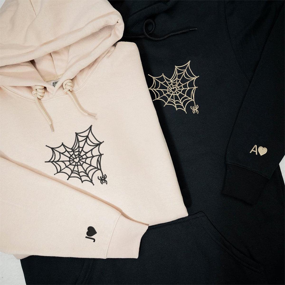 Embroidered Spider Web Heart Matching Hoodies for Couples, Personalized Couple Sweatshirt, Couple Embroidered Sweatshirt, Valentine's Day Gifts Idea For Him Her Nicesnkpro