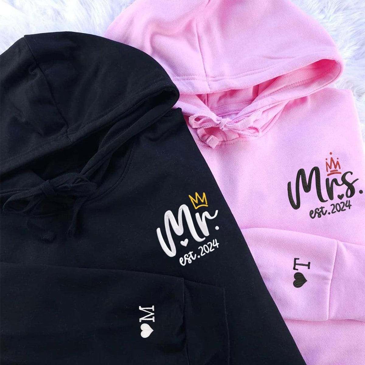 Mr & Mrs Matching Embroidered Hoodies for Couples, Personalized Couple Sweatshirt, Couple Embroidered Sweatshirt, Valentine's Day Gifts Idea For Him Her-Nicesnkpro