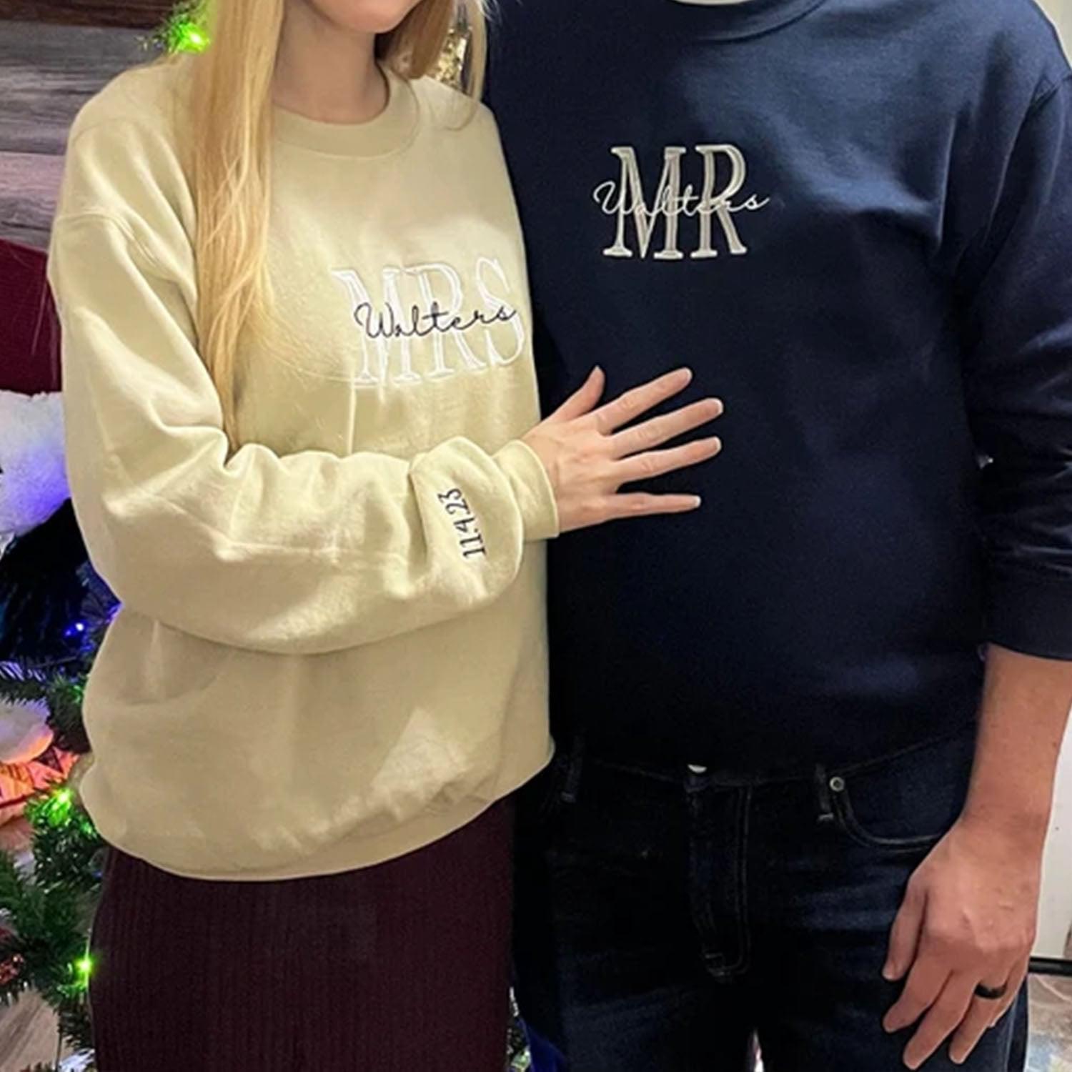 Embroidered Mr & Mrs Hoodies or Sweatshirts, Personalized Couple Sweatshirt, Couple Embroidered Sweatshirt, Valentine's Day Gifts Idea For Him Her-Nicesnkpro - Image 2