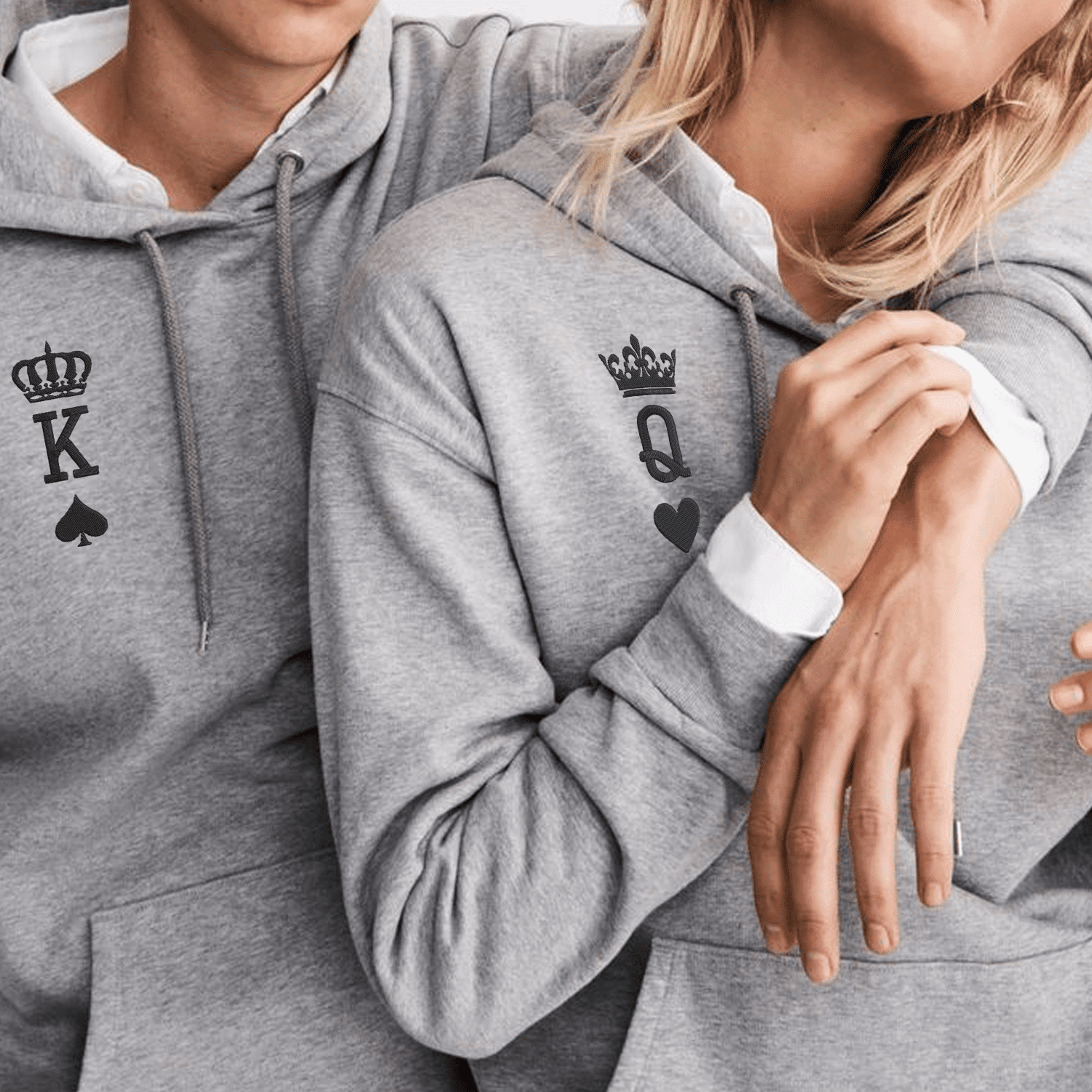 King And Queen Hoodie, Matching Relationship Embroidered Hoodies, Personalized Couple Sweatshirt, Couple Embroidered Sweatshirt, Valentine's Day Gifts Idea For Him Her-Nicesnkpro